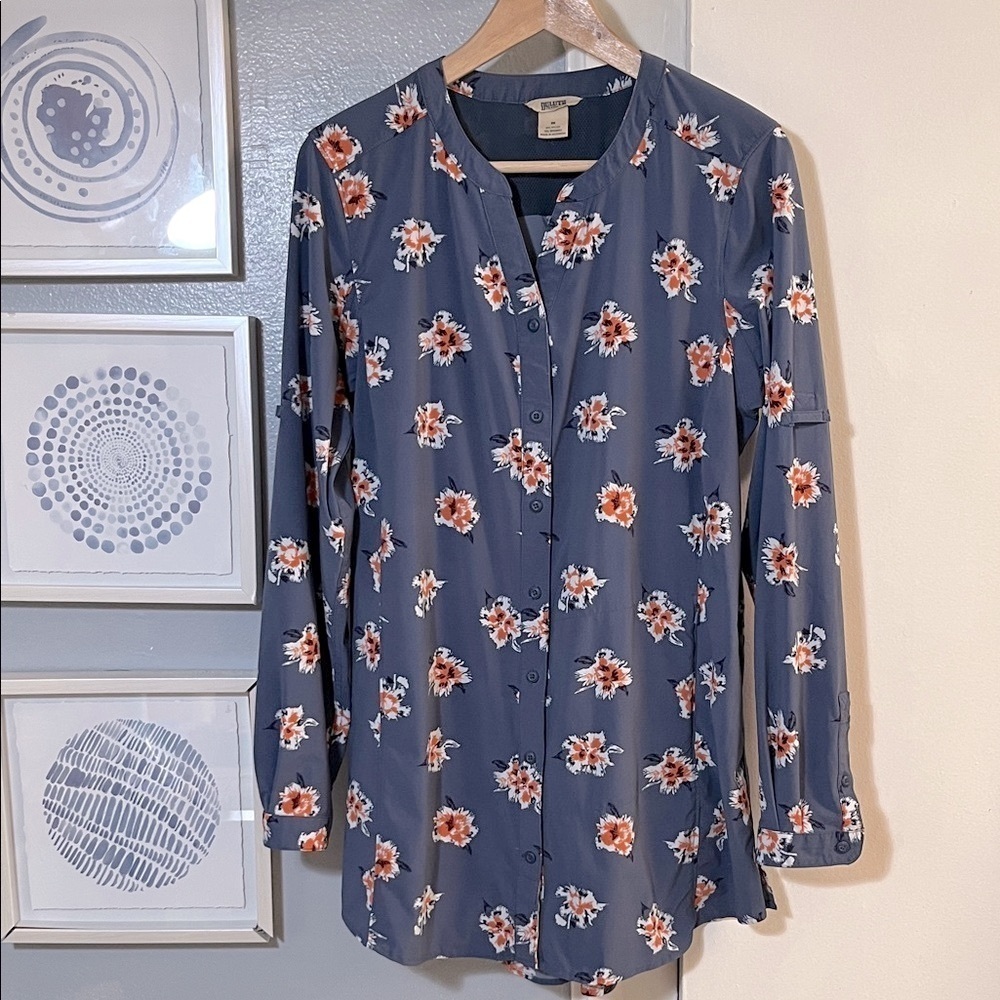 Duluth Trading Co. Sidewinder Floral Roll Tab Sleeve Vented Hiking Tunic Size M